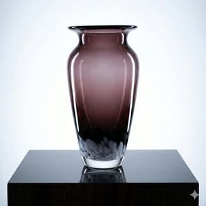 Vintage 8" Amethyst Art Glass Vase - Purple Feathered Swirl with Millefiori Base